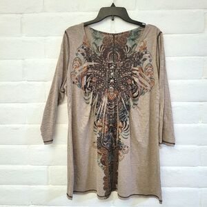 Apt. 9 Womens 3/4 Sleeve Shirt Size 1X Brown/Gray